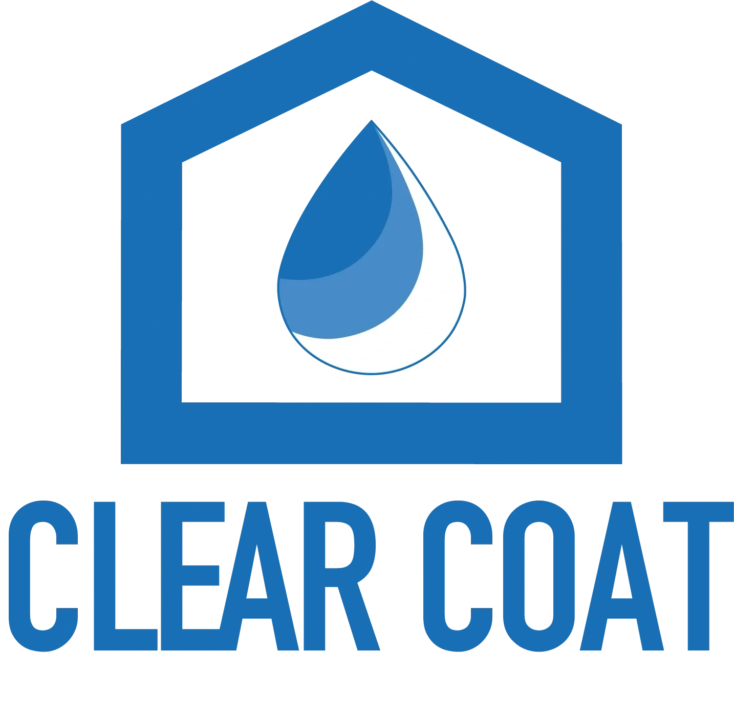A blue and white logo for clear coat